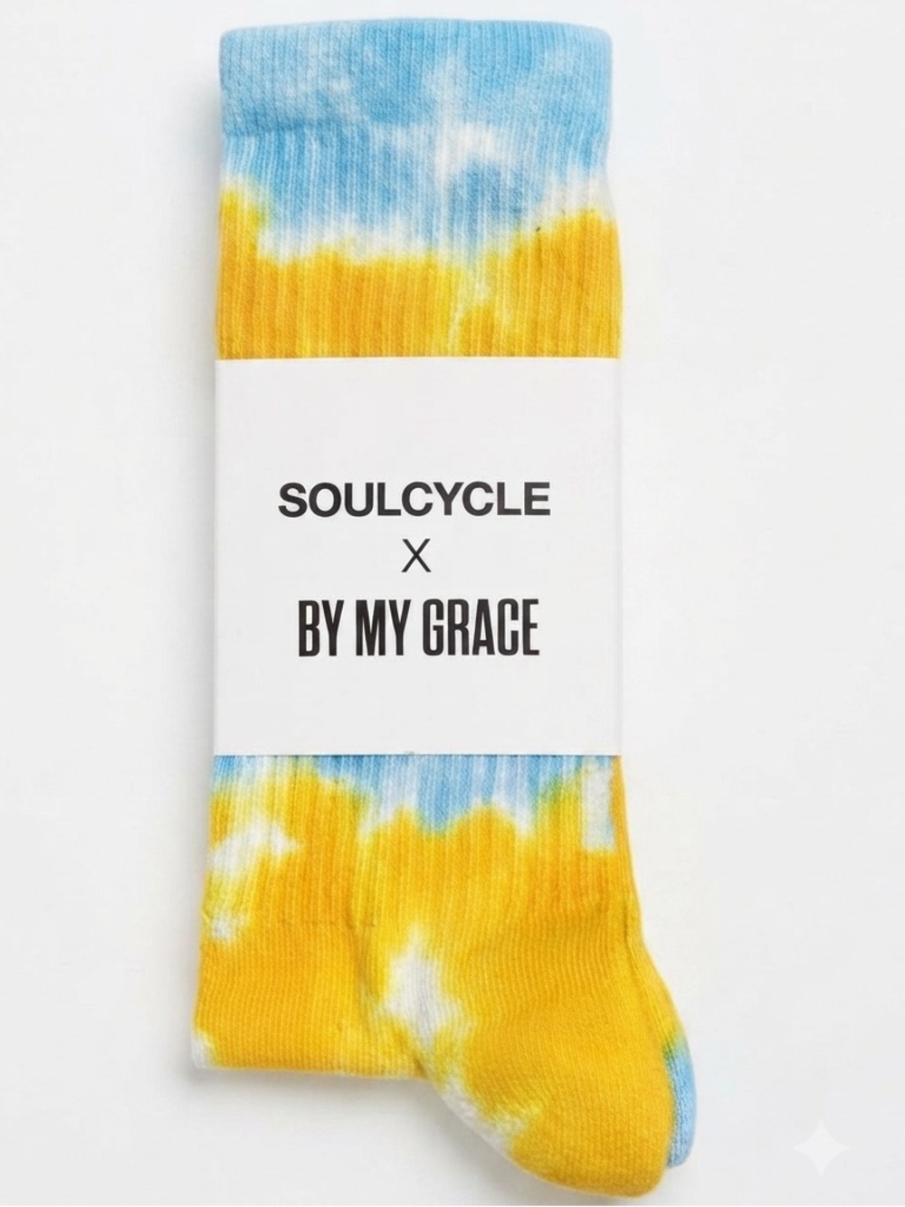 SoulCycle x By My Grace Blue Yellow Tie Dye Calf Socks OS NWT